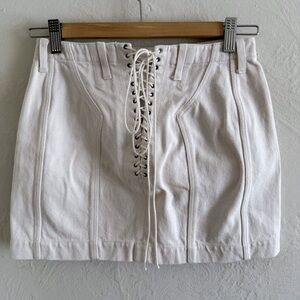 RARE Vintage Alaïa S/S 1991 Cream Denim Skirt With Back Lace-Up Detail Size 40